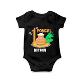 "Tradition in Style - My First Pongal Customized Romper For Babies With Name" - BLACK - 0-3 Months Old (Chest 16")