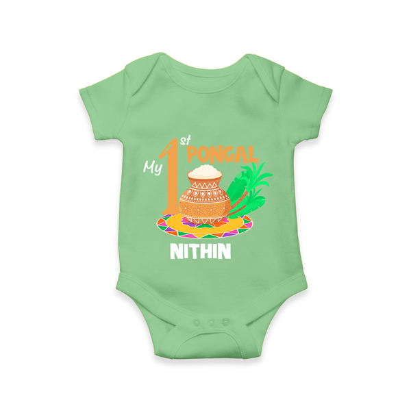 My 1st Pongal – Personalized  Kids Romper - GREEN - New Born (Chest 14")