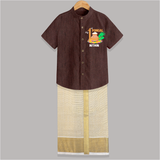 Tradition in Style - My First Pongal Customized Shirt and Dhoti for Boys With Name - COFFEE BROWN - 0 - 6 Months Old (Chest-23") (Dhoti length-14")