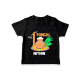 "Tradition in Style - My First Pongal Customized T-Shirt For Kids With Name" - BLACK - 0-5 Months Old (Chest 17")