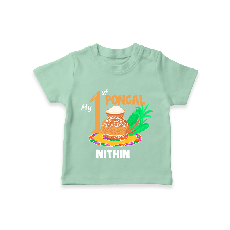 "Tradition in Style - My First Pongal Customized T-Shirt For Kids With Name" - MINT GREEN - 0-5 Months Old (Chest 17")