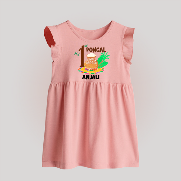 Tradition in Style - My First Pongal Customized Baby Frock for Babies With Name - BABY PINK - 0 - 3 Months Old (Chest 17")