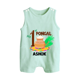 "Tradition in Style - My First Pongal Customized Romper Suit For Babies With Name" - MINT GREEN - 0 - 5 Months Old (Chest 18")