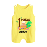 "Tradition in Style - My First Pongal Customized Romper Suit For Babies With Name" - PASTEL YELLOW - 0 - 5 Months Old (Chest 18")