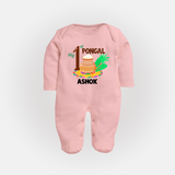 "Tradition in Style - My First Pongal Customized Sleep Suit For Babies With Name" - BABY PINK - New Born (Chest 7.5")