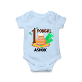 "Tradition in Style - My First Pongal Customized Romper For Babies With Name" - BABY BLUE - 0-3 Months Old (Chest 16")