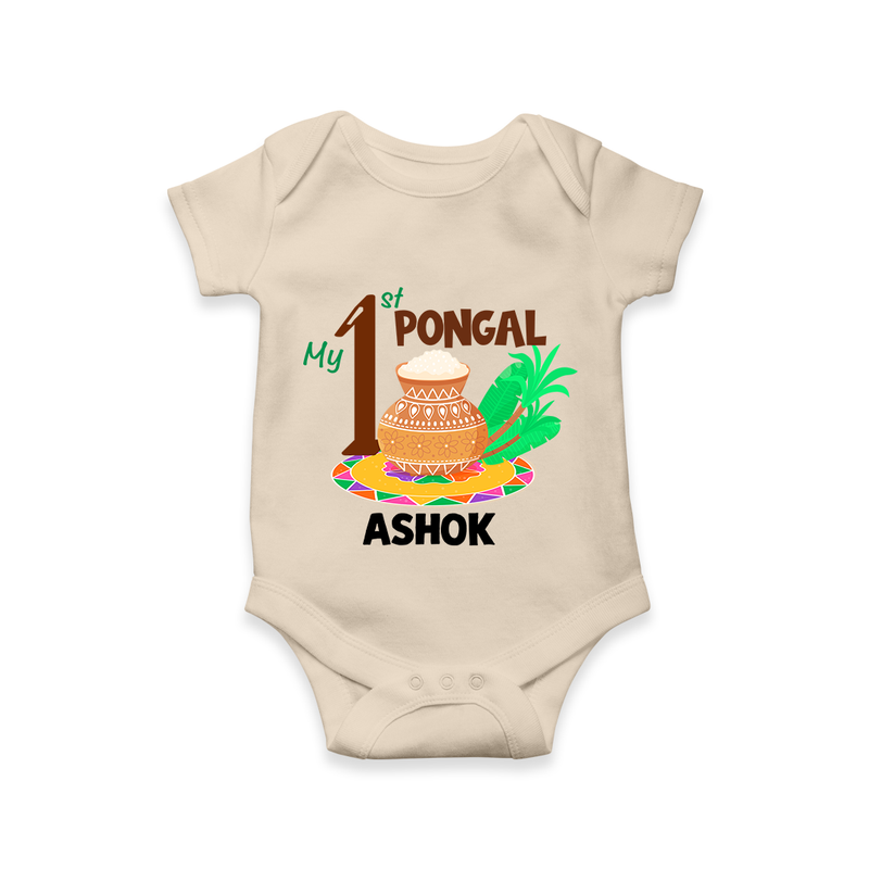 "Tradition in Style - My First Pongal Customized Romper For Babies With Name" - IVORY - 0-3 Months Old (Chest 16")