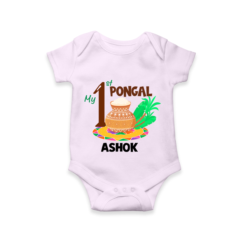 "Tradition in Style - My First Pongal Customized Romper For Babies With Name" - LILAC - 0-3 Months Old (Chest 16")