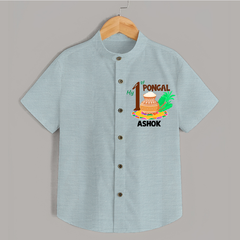 Tradition in Style - My First Pongal Customized Shirt for Boys With Name - ARCTIC BLUE - 0 - 6 Months Old (Chest 23")