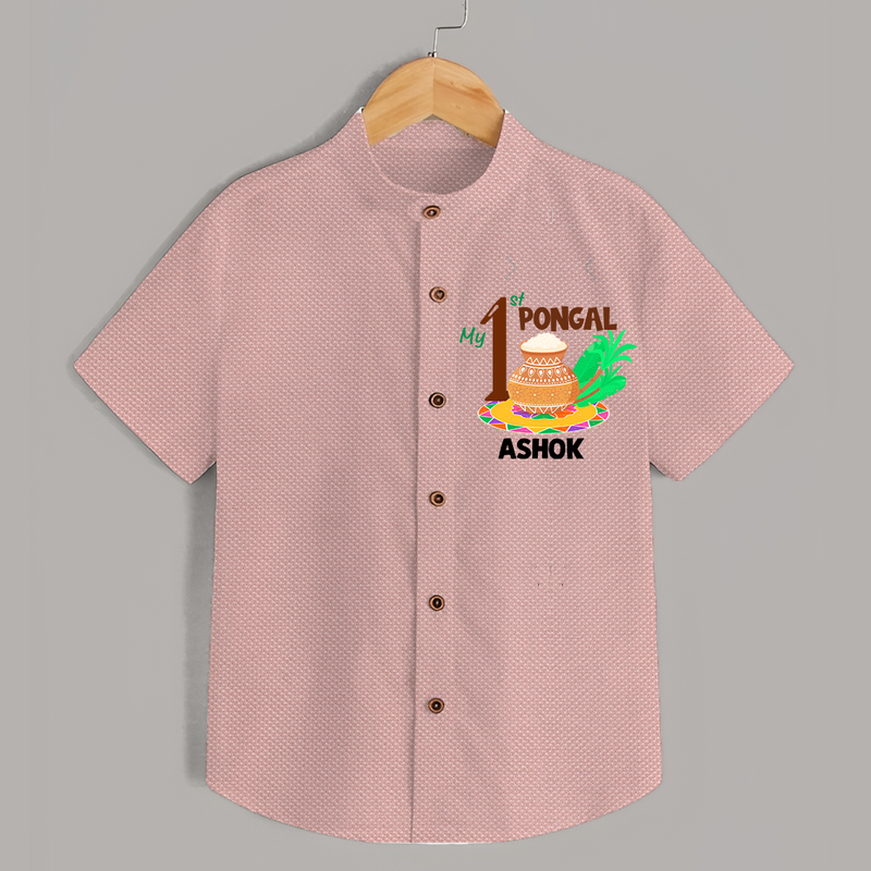 Tradition in Style - My First Pongal Customized Shirt for Boys With Name - PEACH - 0 - 6 Months Old (Chest 23")