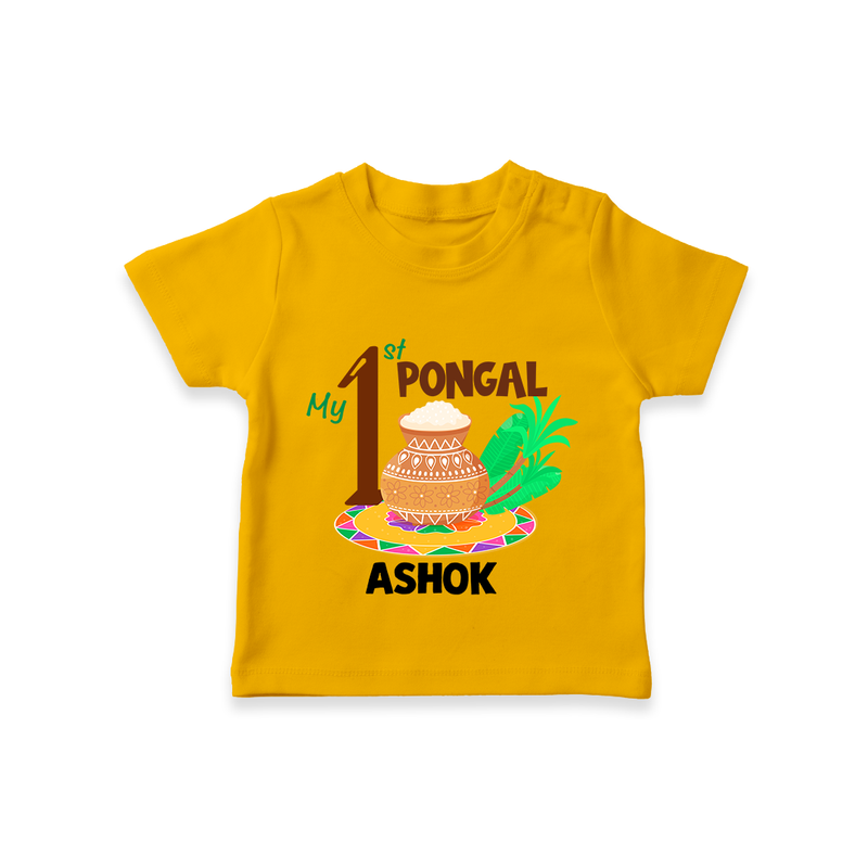 "Tradition in Style - My First Pongal Customized T-Shirt For Kids With Name" - CHROME YELLOW - 0-5 Months Old (Chest 17")