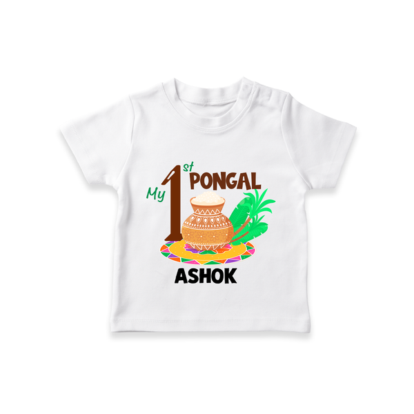 "Tradition in Style - My First Pongal Customized T-Shirt For Kids With Name" - WHITE - 0-5 Months Old (Chest 17")