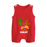 "Tiny Celebrations - En Mudhal Pongal Customized Romper Suit For Babies With Name" - RED - 0 - 5 Months Old (Chest 18")