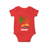 "Tiny Celebrations - En Mudhal Pongal Customized Romper For Babies With Name" - RED - 0-3 Months Old (Chest 16")