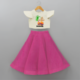 Tiny Celebrations - En Mudhal Pongal Customized Crop Top and Skirt for Girls With Name - FUSCHIA - 6 - 9 Months Old (Chest 20" , Frock Waist 20")