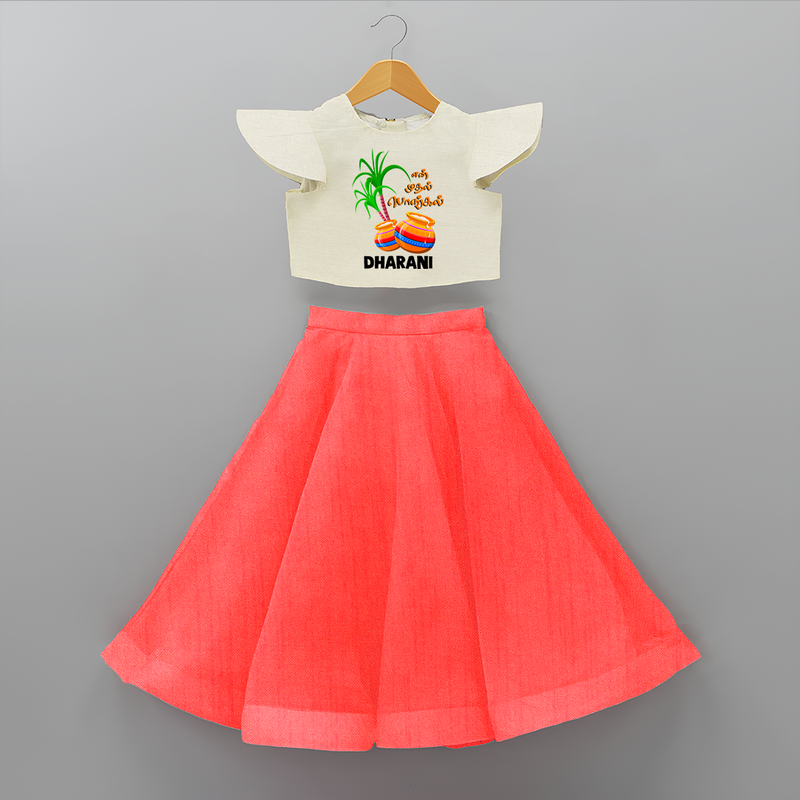 Tiny Celebrations - En Mudhal Pongal Customized Crop Top and Skirt for Girls With Name - RED - 6 - 9 Months Old (Chest 20" , Frock Waist 20")