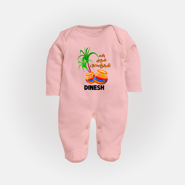 My First Pongal – Custom Kids Fullbody Suit (Tamil Edition) - BABY PINK - New Born (Chest 7.5")