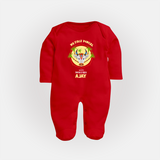 "Harvest Joy - My First Pongal With Amma and Appa Customized Sleep Suit For Babies" - RED - New Born (Chest 7.5")