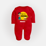 "Cultural Charm - My First Pongal Sleep Suit For Babies With Name" - RED - New Born (Chest 7.5")