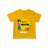 "Cultural Charm - My First Pongal T-Shirt For Kids With Name" - CHROME YELLOW - 0-5 Months Old (Chest 17")