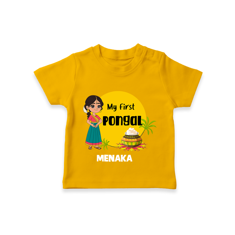 "Cultural Charm - My First Pongal T-Shirt For Kids With Name" - CHROME YELLOW - 0-5 Months Old (Chest 17")