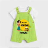 "Cultural Charm - My First Pongal Dungaree Set For Kids With Name" - GREEN - 0 - 5 Months Old (Chest 18")