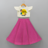 Cultural Charm - My First Pongal Crop Top and Skirt for Girls With Name - FUSCHIA - 6 - 9 Months Old (Chest 20" , Frock Waist 20")