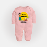 "Cultural Charm - My First Pongal Sleep Suit For Babies With Name" - BABY PINK - New Born (Chest 7.5")