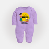 "Cultural Charm - My First Pongal Sleep Suit For Babies With Name" - LILAC - New Born (Chest 7.5")