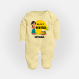 "Cultural Charm - My First Pongal Sleep Suit For Babies With Name" - PASTEL YELLOW - New Born (Chest 7.5")