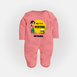 "Cultural Charm - My First Pongal Sleep Suit For Babies With Name" - PEACH - New Born (Chest 7.5")