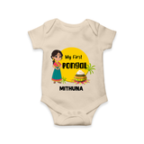 "Cultural Charm - My First Pongal Romper For Babies With Name" - IVORY - 0-3 Months Old (Chest 16")