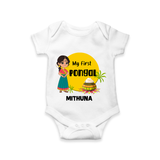 "Cultural Charm - My First Pongal Romper For Babies With Name" - WHITE - 0-3 Months Old (Chest 16")