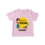 "Cultural Charm - My First Pongal T-Shirt For Kids With Name" - PINK - 0-5 Months Old (Chest 17")