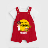 "Celebrate Tradition - My First Pongal Customized Dungaree Set For Kids With Name" - RED - 0 - 5 Months Old (Chest 18")