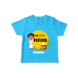 "Celebrate Tradition - My First Pongal Customized T-Shirt For Kids With Name" - SKY BLUE - 0-5 Months Old (Chest 17")