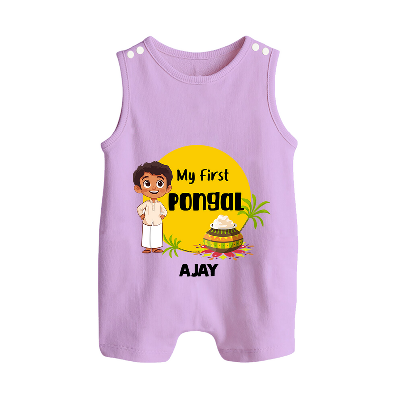 "Celebrate Tradition - My First Pongal Customized Romper Suit For Babies With Name" - LILAC - 0 - 5 Months Old (Chest 18")