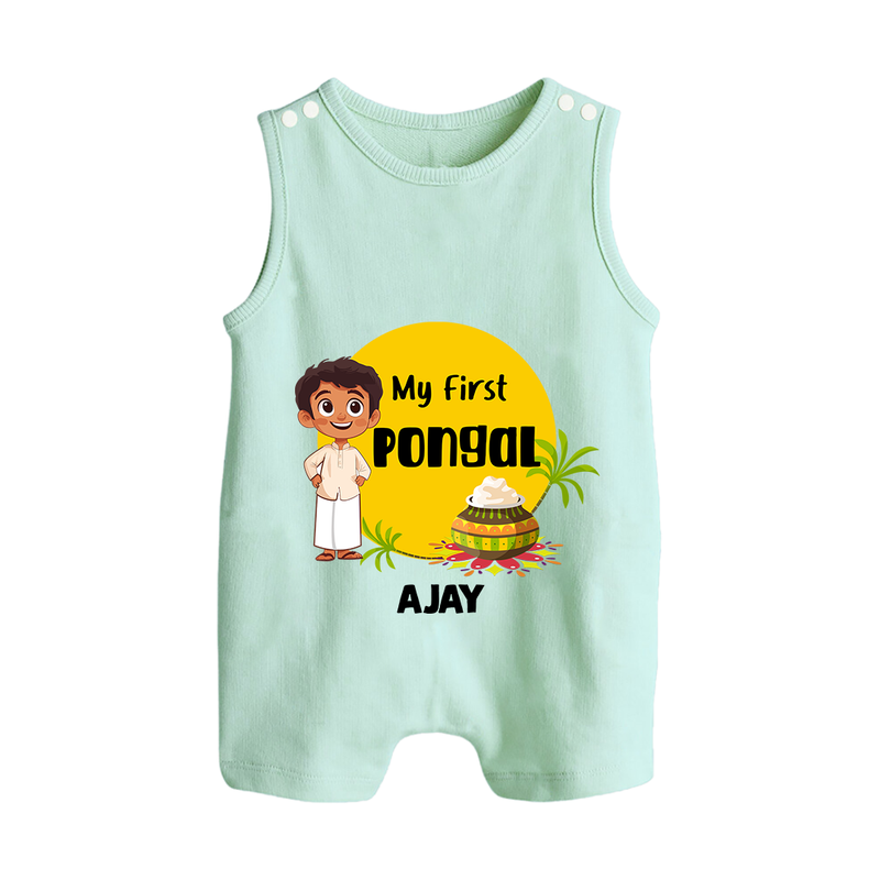 "Celebrate Tradition - My First Pongal Customized Romper Suit For Babies With Name" - MINT GREEN - 0 - 5 Months Old (Chest 18")