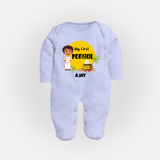 "Celebrate Tradition - My First Pongal Customized Sleep Suit For Babies With Name" - BABY BLUE - New Born (Chest 7.5")