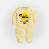 "Celebrate Tradition - My First Pongal Customized Sleep Suit For Babies With Name" - PASTEL YELLOW - New Born (Chest 7.5")