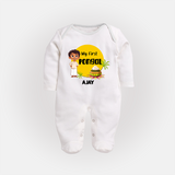 "Celebrate Tradition - My First Pongal Customized Sleep Suit For Babies With Name" - WHITE - New Born (Chest 7.5")