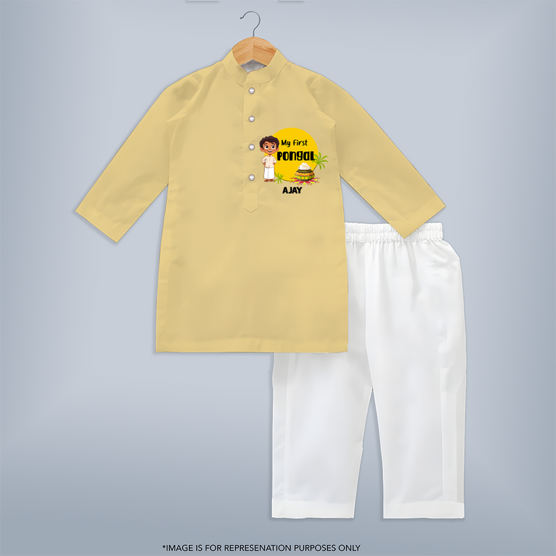 Celebrate Tradition - My First Pongal Customized Kurta Set for Boys With Name - YELLOW - 3 - 6 Months Old (Chest 24", Kurta Length 14'', Waist 19", Pant Length 14")