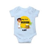 "Celebrate Tradition - My First Pongal Customized Romper For Babies With Name" - BABY BLUE - 0-3 Months Old (Chest 16")