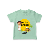 "Celebrate Tradition - My First Pongal Customized T-Shirt For Kids With Name" - MINT GREEN - 0-5 Months Old (Chest 17")