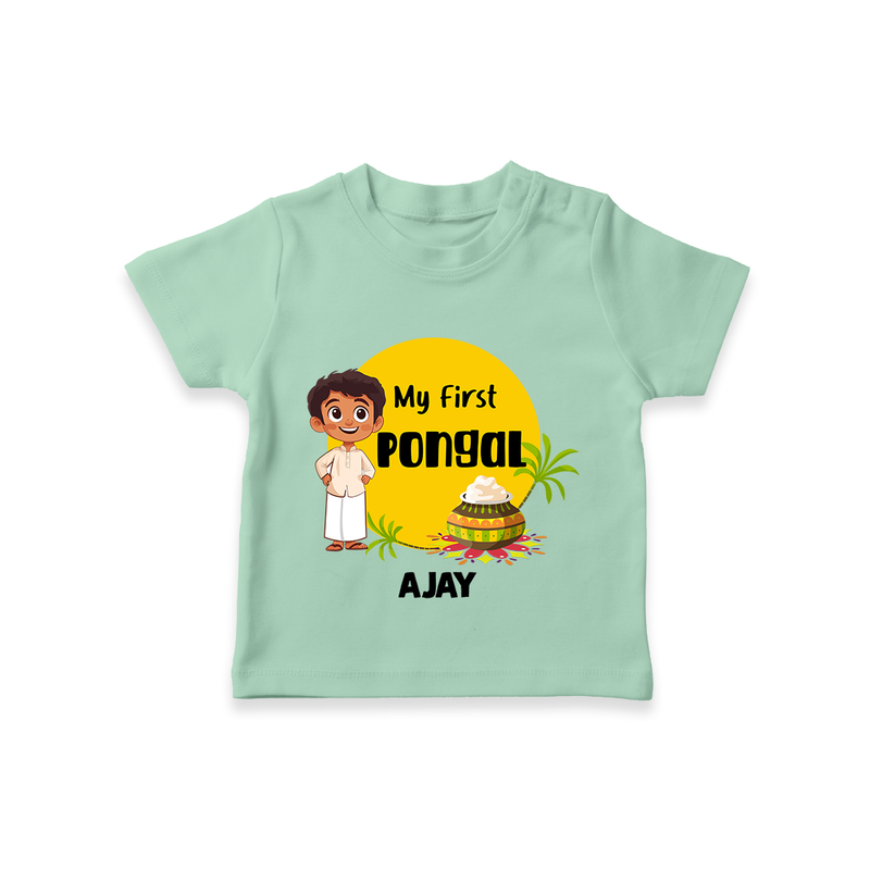 "Celebrate Tradition - My First Pongal Customized T-Shirt For Kids With Name" - MINT GREEN - 0-5 Months Old (Chest 17")