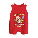 "Little Farmer's Delight - My First Pongal Romper Suit For Babies With Name" - RED - 0 - 5 Months Old (Chest 18")