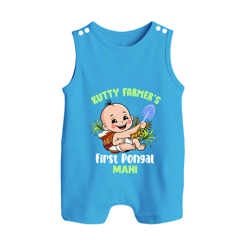 "Little Farmer's Delight - My First Pongal Romper Suit For Babies With Name" - ROYAL BLUE - 0 - 5 Months Old (Chest 18")