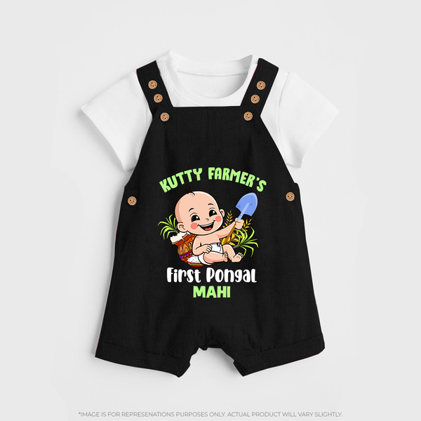 Kutty Farmer's First Pongal Personalized Kids Dungaree - BLACK - 0 - 5 Months Old (Chest 18")