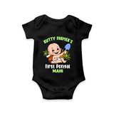 "Little Farmer's Delight - My First Pongal Romper For Babies With Name" - BLACK - 0-3 Months Old (Chest 16")