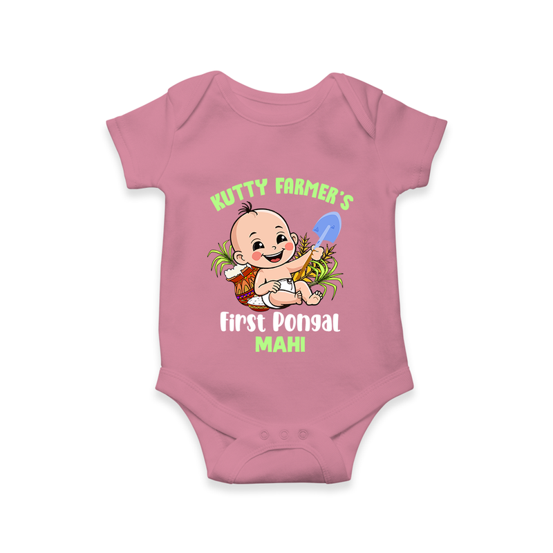 "Little Farmer's Delight - My First Pongal Romper For Babies With Name" - ONION - 0-3 Months Old (Chest 16")